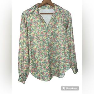 Vintage 70s Pastel Floral Button-Up Blouse